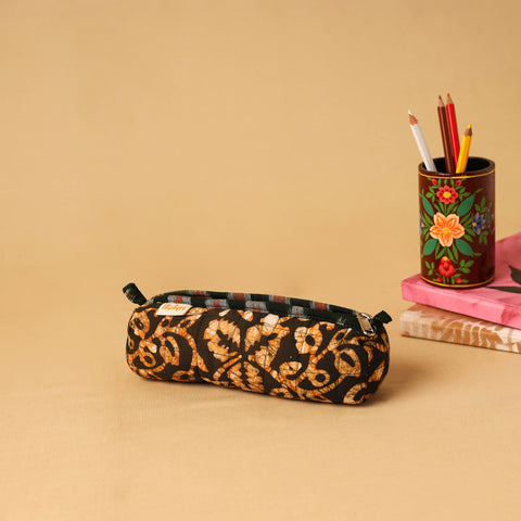 Brown - handcrafted cotton quilted pencil pouch 13