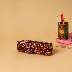 Brown - handcrafted cotton quilted pencil pouch 16