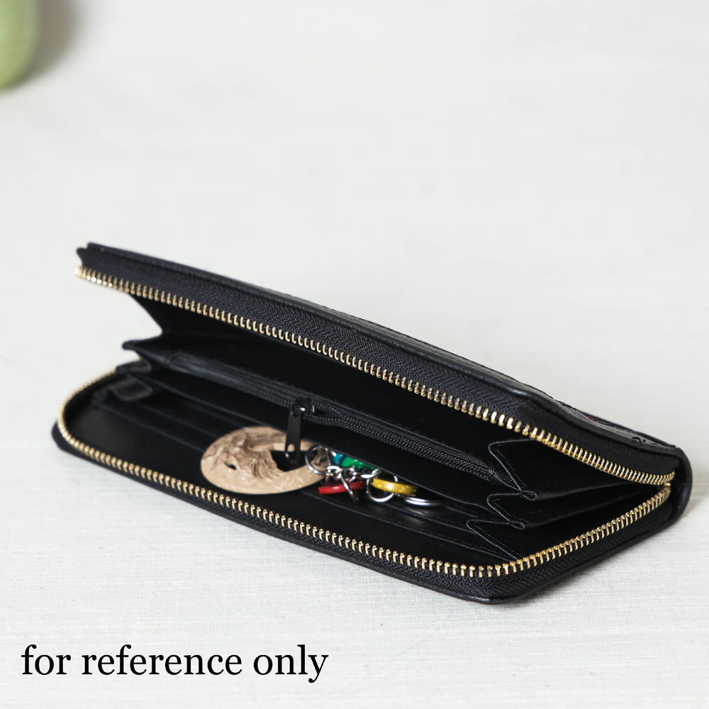 Brown Handcrafted Embroidered Clutch Wallet with Keychain