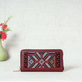 Brown Handcrafted Embroidered Clutch Wallet with Keychain