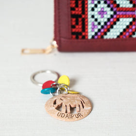 Brown Handcrafted Embroidered Clutch Wallet with Keychain