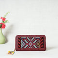 Brown Handcrafted Embroidered Clutch Wallet with Keychain