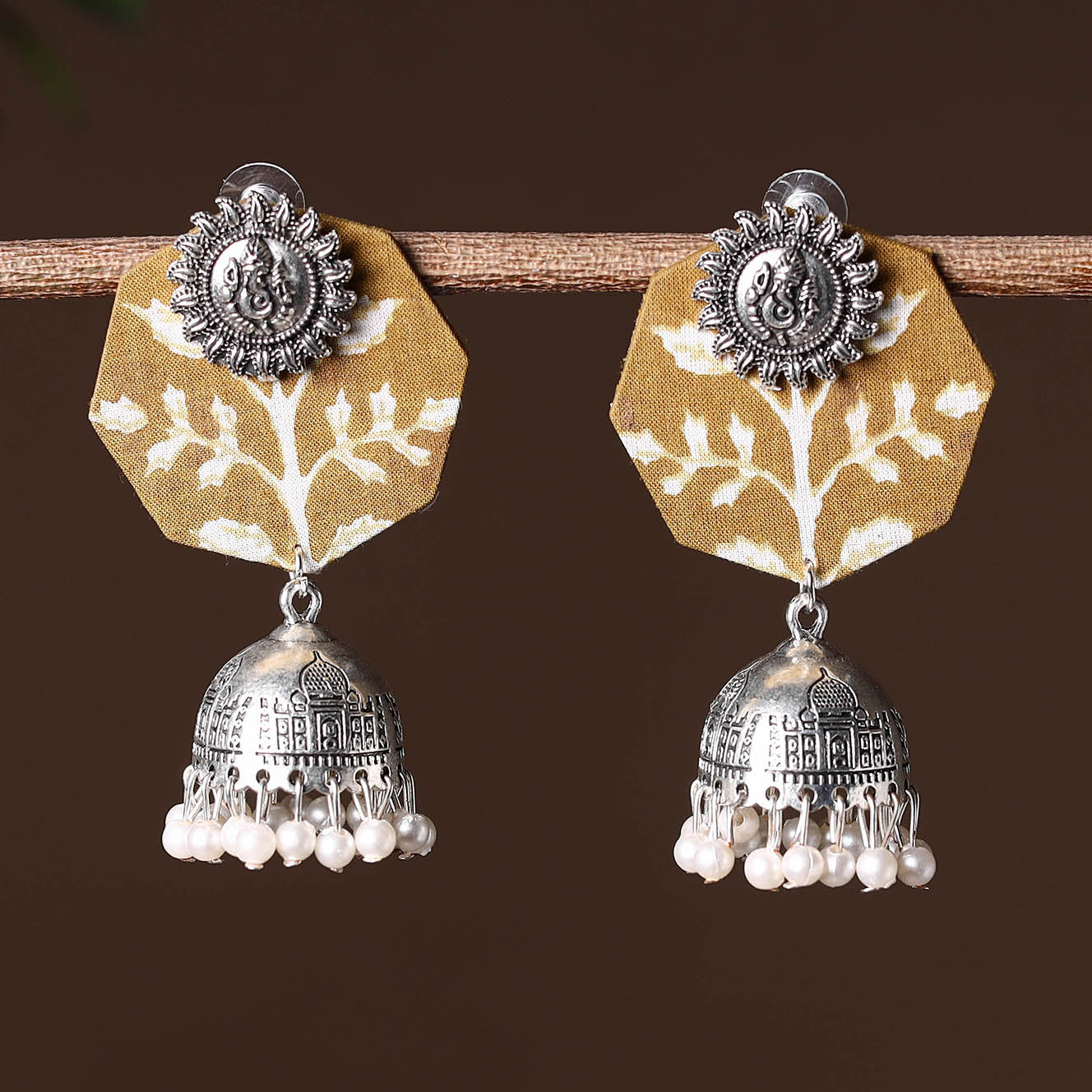 Brown - handcrafted fabart gs jhumki earrings 05