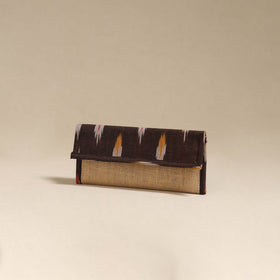 Brown - handcrafted ikat fabric jute clutch / wallet