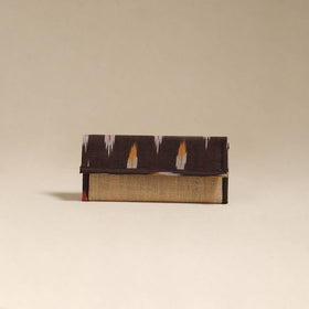 Brown - handcrafted ikat fabric jute clutch / wallet