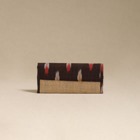 Brown - handcrafted ikat fabric jute clutch / wallet