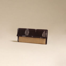 Brown - handcrafted ikat fabric jute clutch / wallet