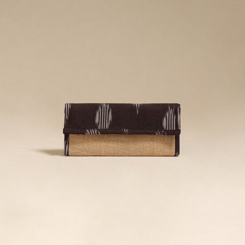 Brown - handcrafted ikat fabric jute clutch / wallet