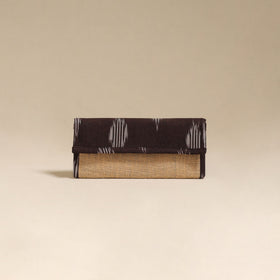 Brown - handcrafted ikat fabric jute clutch / wallet