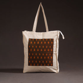 Brown - handcrafted ikat patch canvas cotton shoulder bag 02