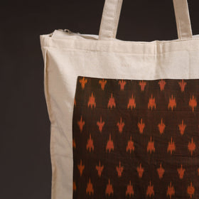 Brown - handcrafted ikat patch canvas cotton shoulder bag 02