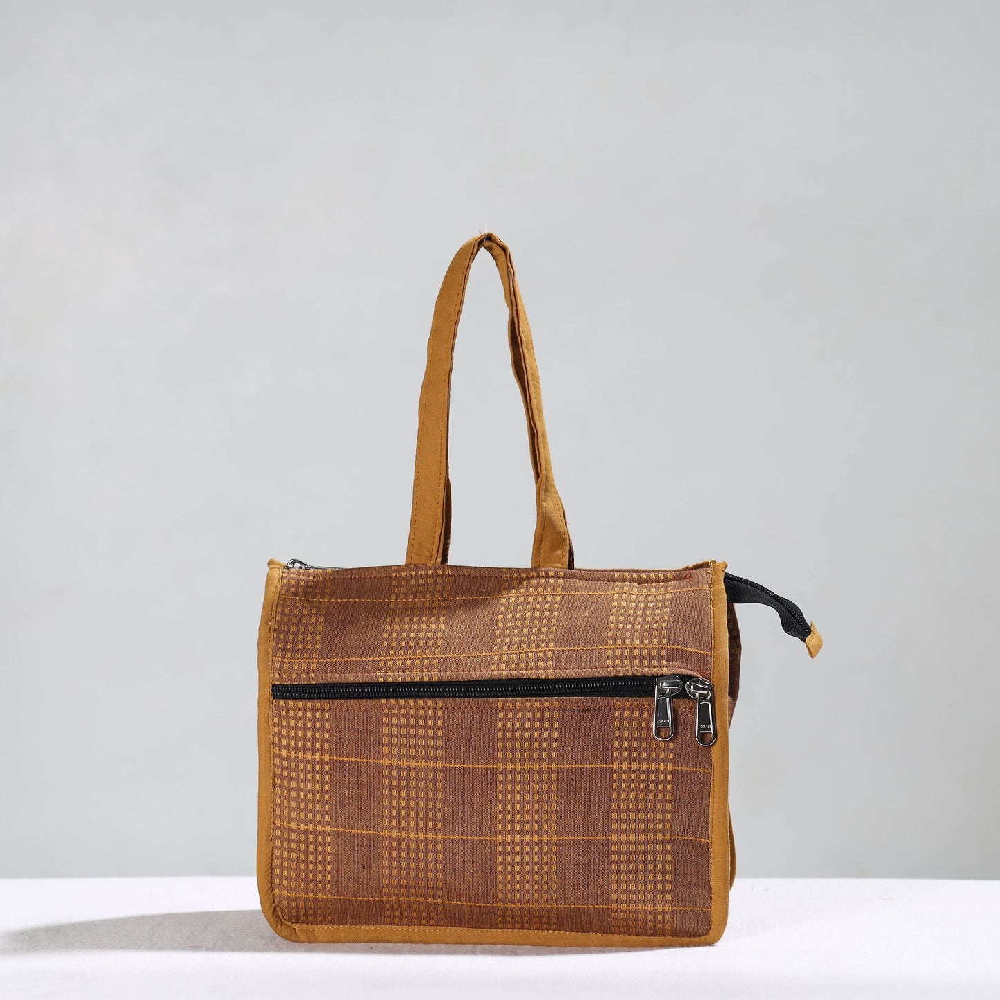 Brown Handcrafted Jacquard Cotton Hand Bag 13