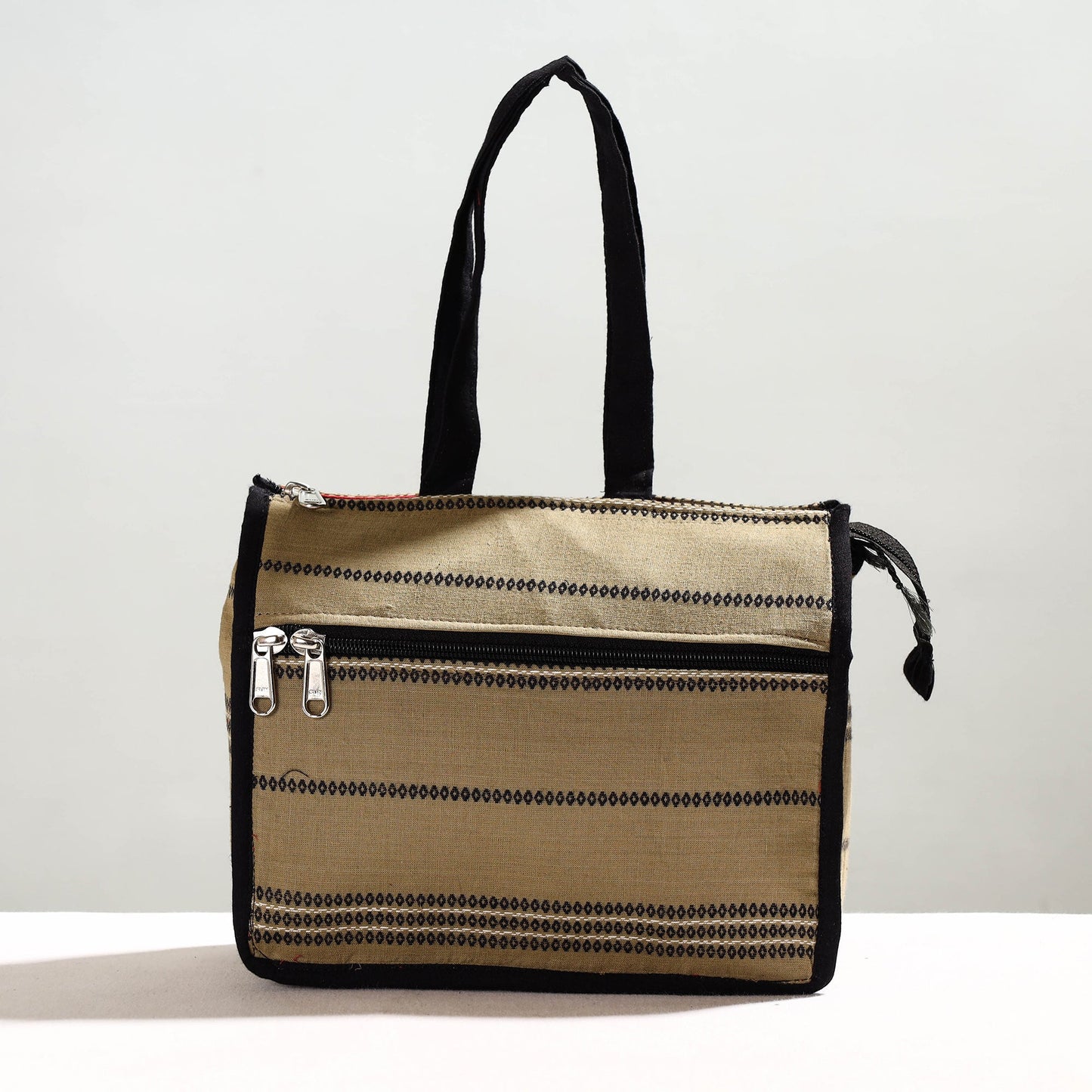 Brown Handcrafted Jacquard Cotton Hand Bag
