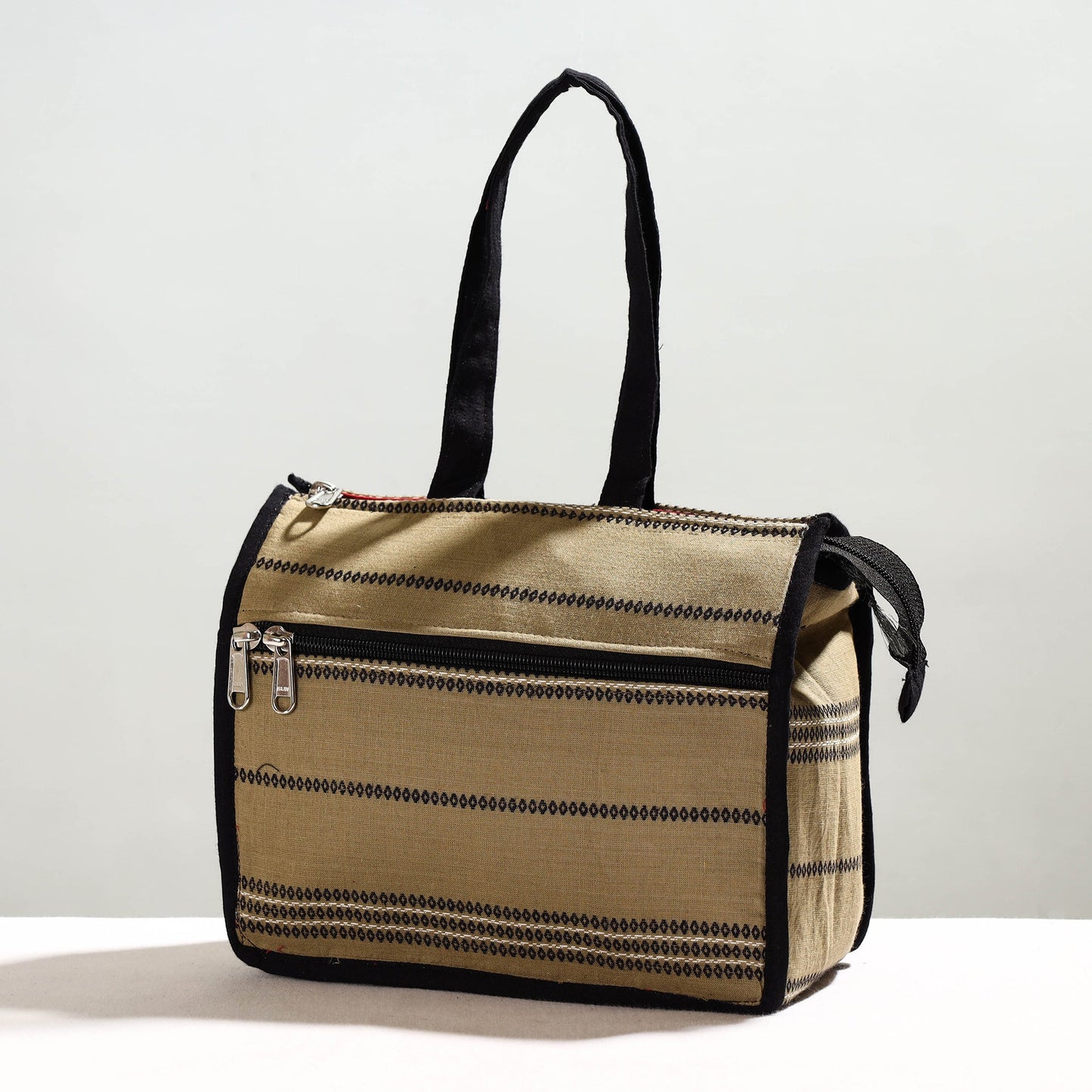 Brown Handcrafted Jacquard Cotton Hand Bag