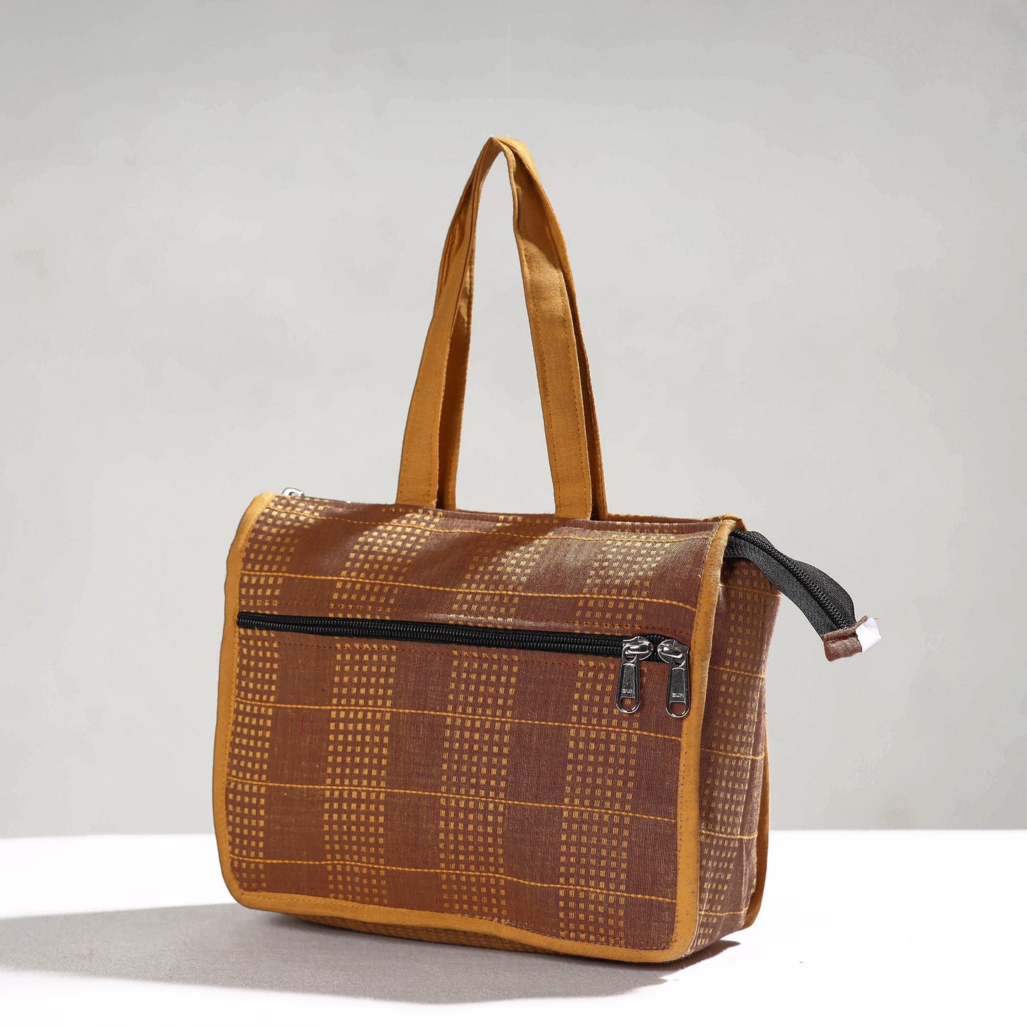 Brown Handcrafted Jacquard Cotton Hand Bag