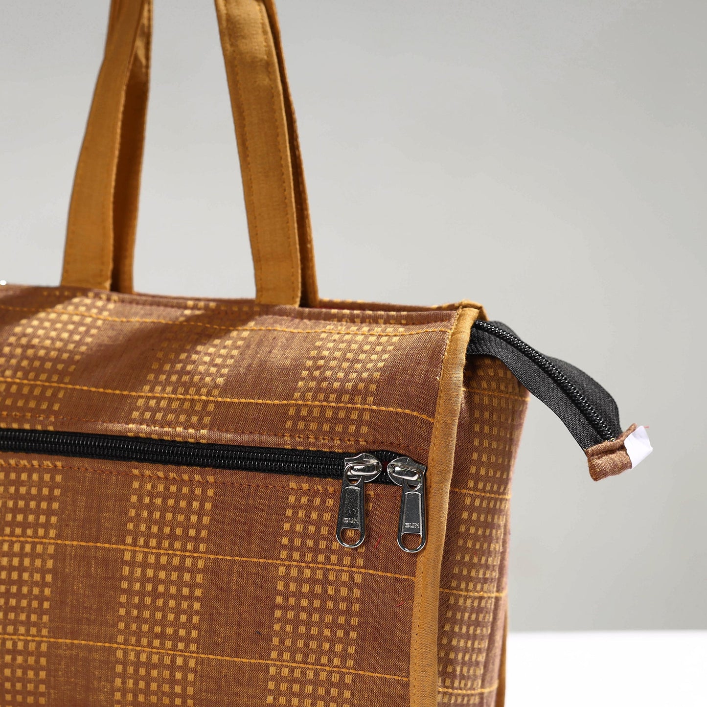 Brown Handcrafted Jacquard Cotton Hand Bag