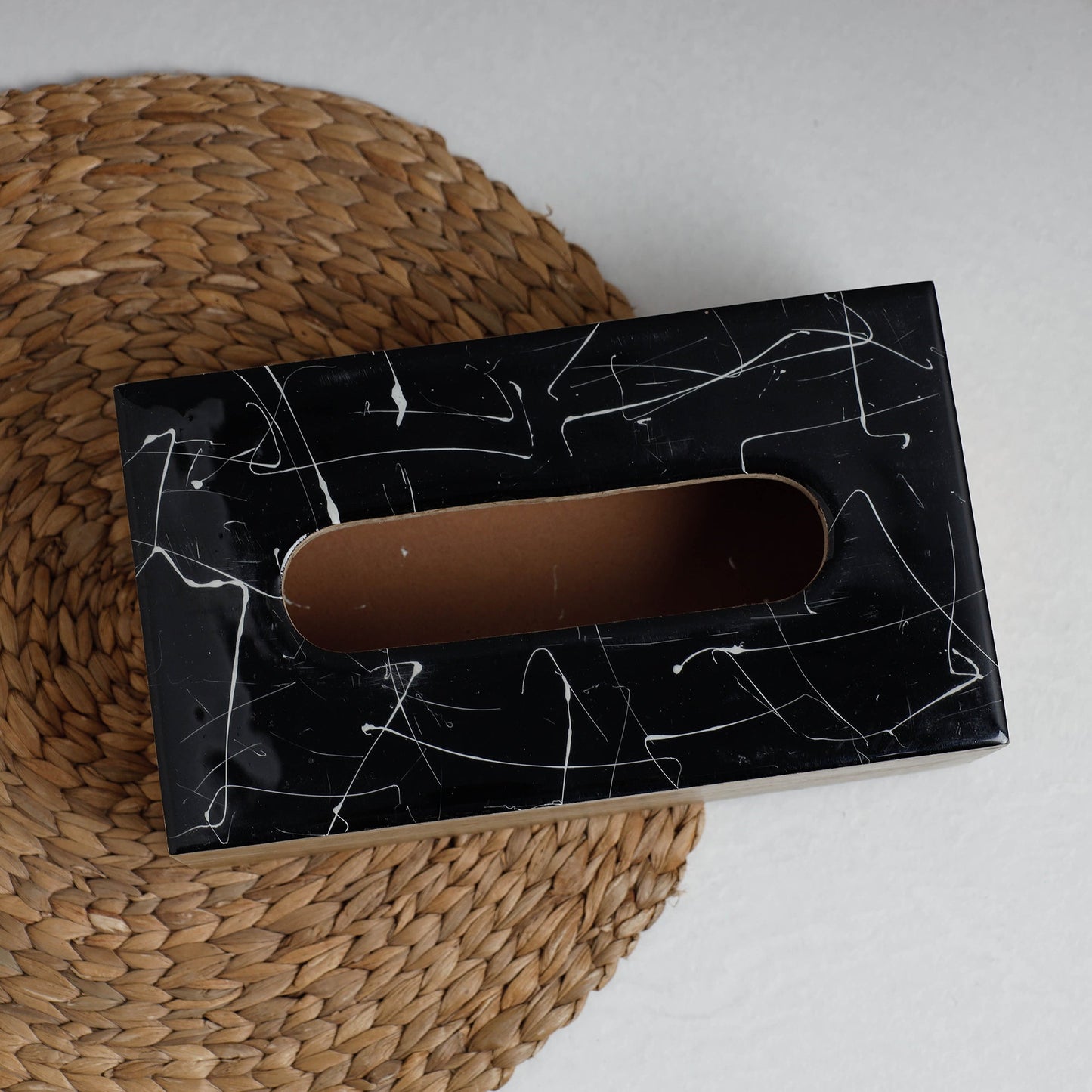 Brown Handcrafted Mango Wooden Epoxy Resin Tissue Box 