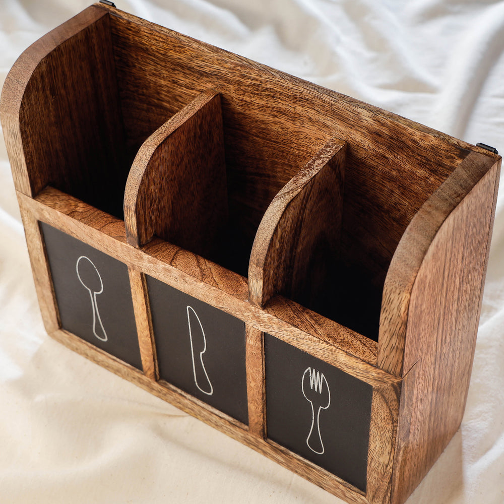 Buy Brown Handcrafted Mango Wooden Cutlery Holder 