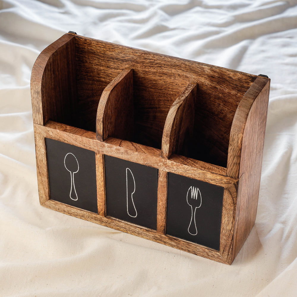 Buy Brown Handcrafted Mango Wooden Cutlery Holder 