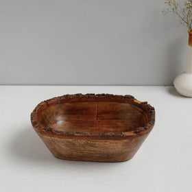  Brown Handcrafted Mango Wooden Oval Bowl