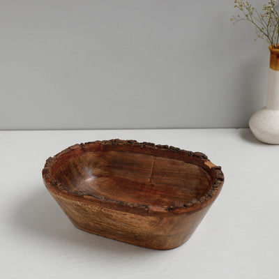  Brown Handcrafted Mango Wooden Oval Bowl