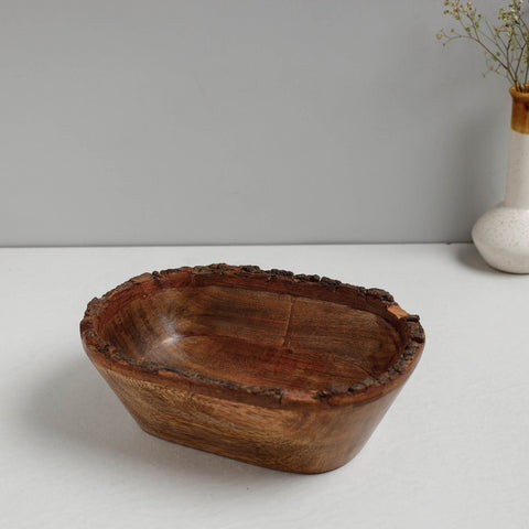  Brown Handcrafted Mango Wooden Oval Bowl