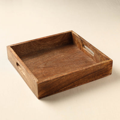 Brown Handcrafted Mango Wooden Serving Tray (10 x 10 in)