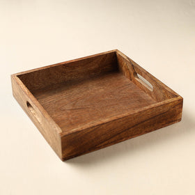 Brown Handcrafted Mango Wooden Serving Tray (10 x 10 in)