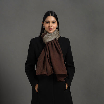 Brown - handcrafted patchwork woollen stole 12