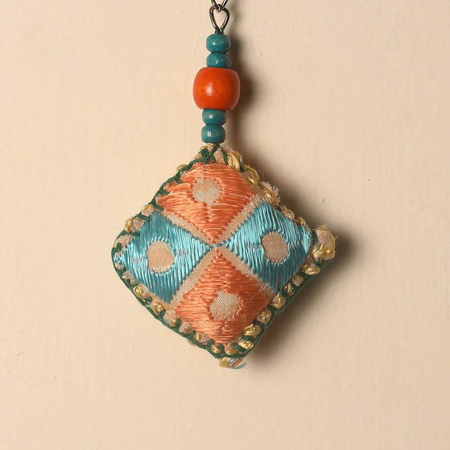 Brown Handcrafted Phulkari Embroidered Keychain