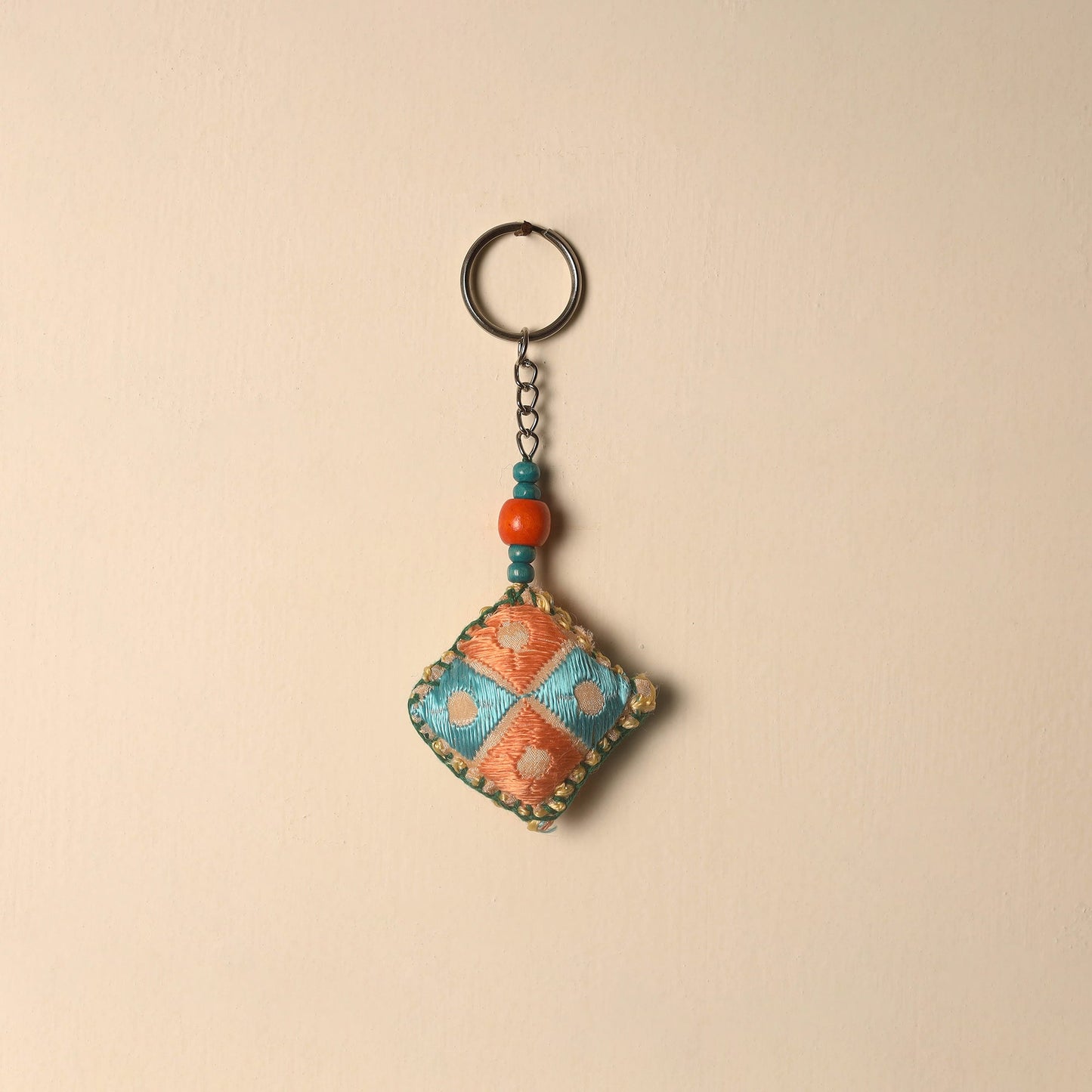 Brown Handcrafted Phulkari Embroidered Keychain