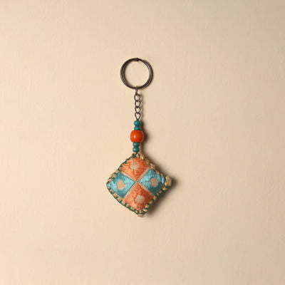 Brown Handcrafted Phulkari Embroidered Keychain