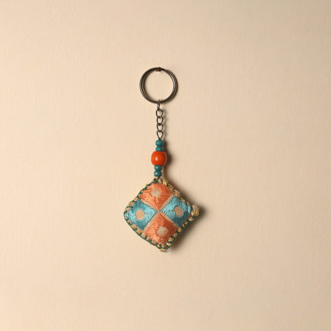 Brown Handcrafted Phulkari Embroidered Keychain