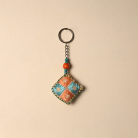 Brown Handcrafted Phulkari Embroidered Keychain