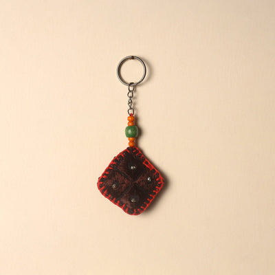 Brown Handcrafted Phulkari Embroidered Keychain