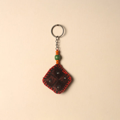 Brown Handcrafted Phulkari Embroidered Keychain