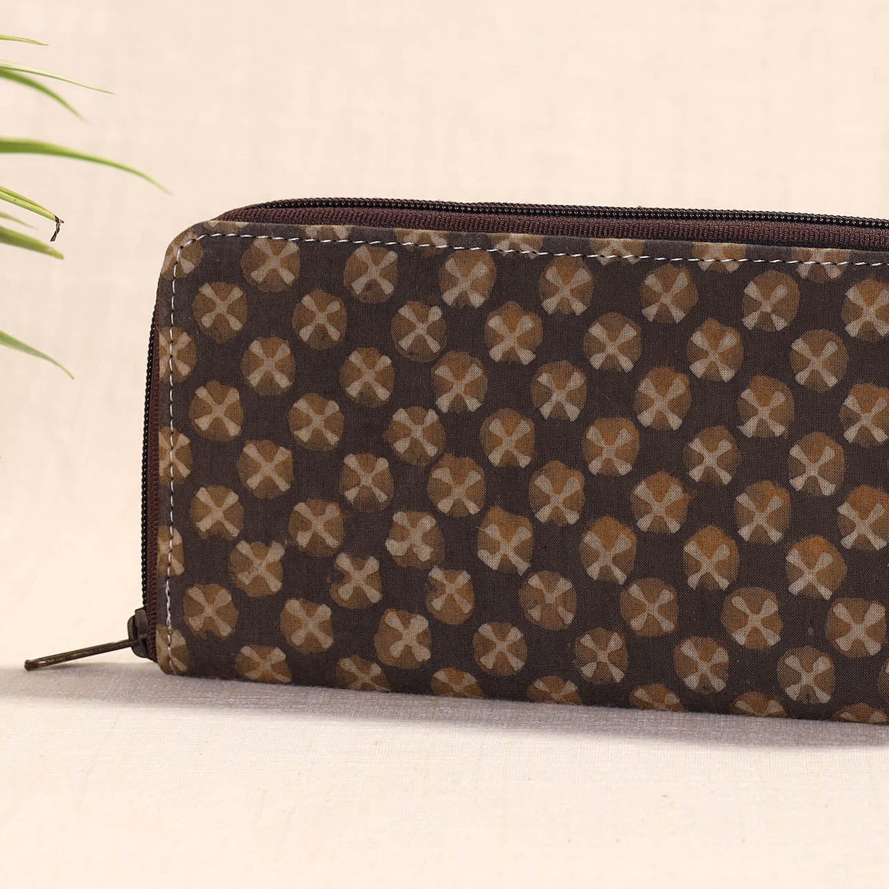 Brown Handcrafted Block Printed Fabric Clutch Wallet