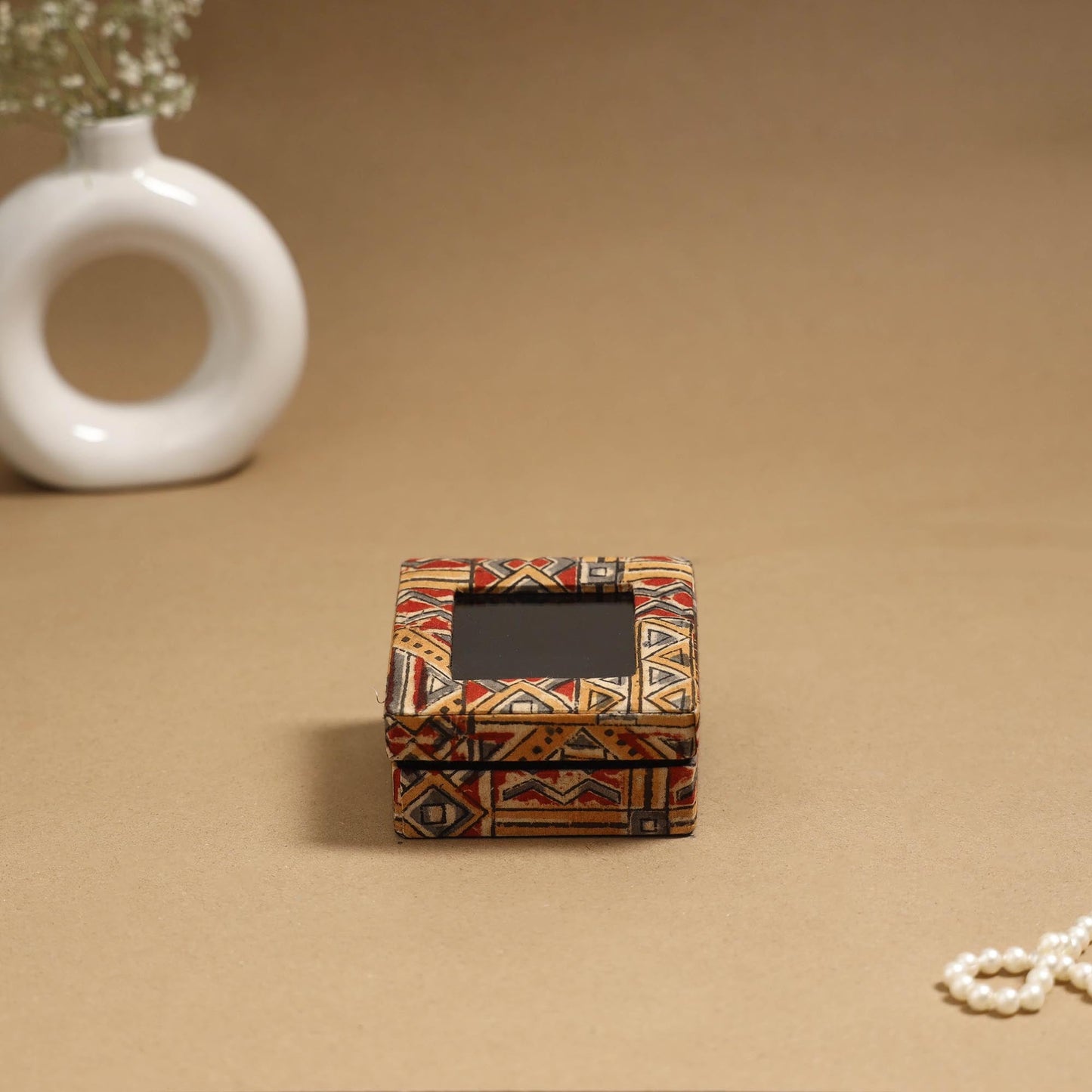 Handcrafted printed fabric ring/earring box 47