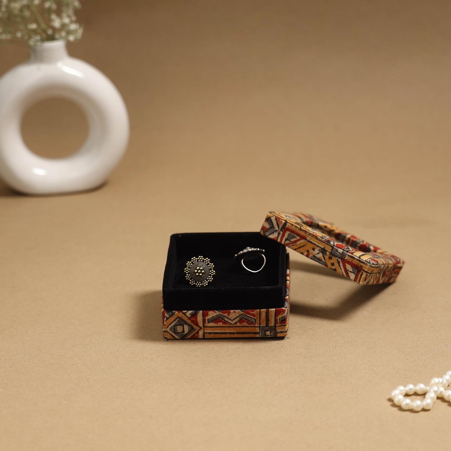 Handcrafted printed fabric ring/earring box 47