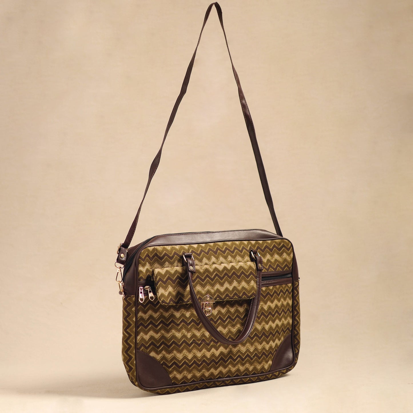  Brown Handcrafted Printed Laptop Bag 