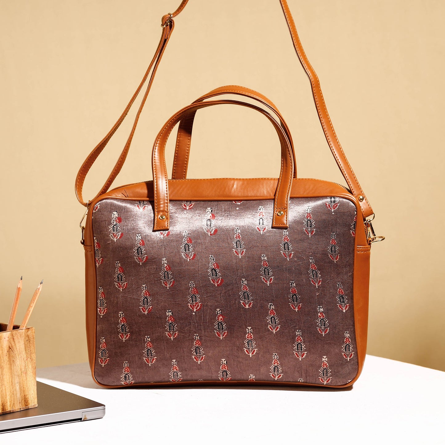  Handcrafted Ajrakh Block Printed Modal Silk Laptop Bag 