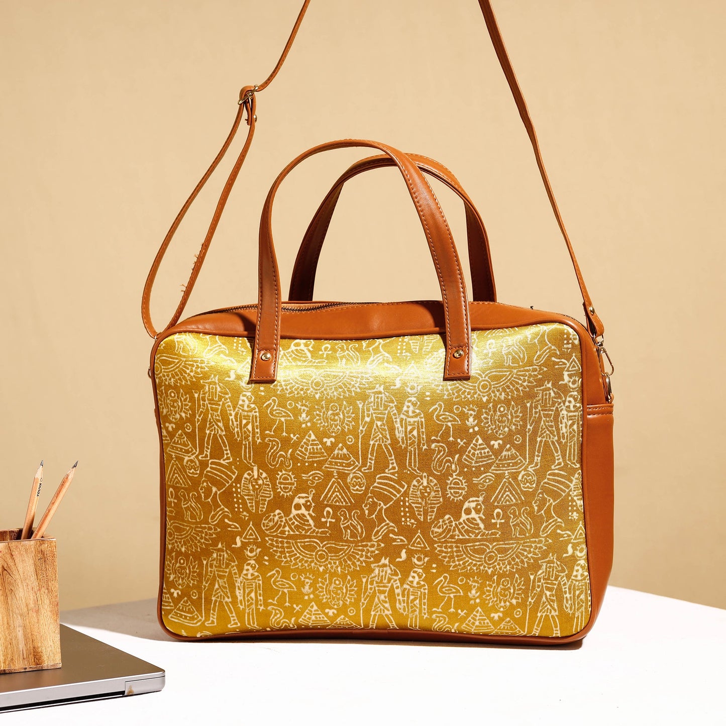  Handcrafted Ajrakh Block Printed Modal Silk Laptop Bag 
