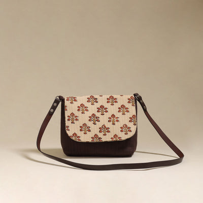 Handcrafted quilted ajrakh block printed fabric sling bag
