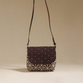 Handcrafted quilted ajrakh block printed fabric sling bag