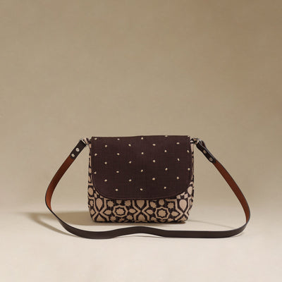 Handcrafted quilted ajrakh block printed fabric sling bag