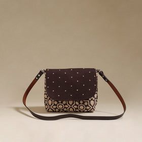 Handcrafted quilted ajrakh block printed fabric sling bag