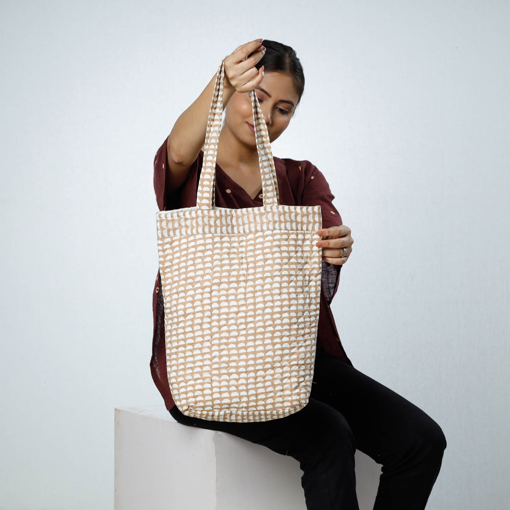 Brown Handcrafted Quilted Bagru Block Printed Shoulder Bag