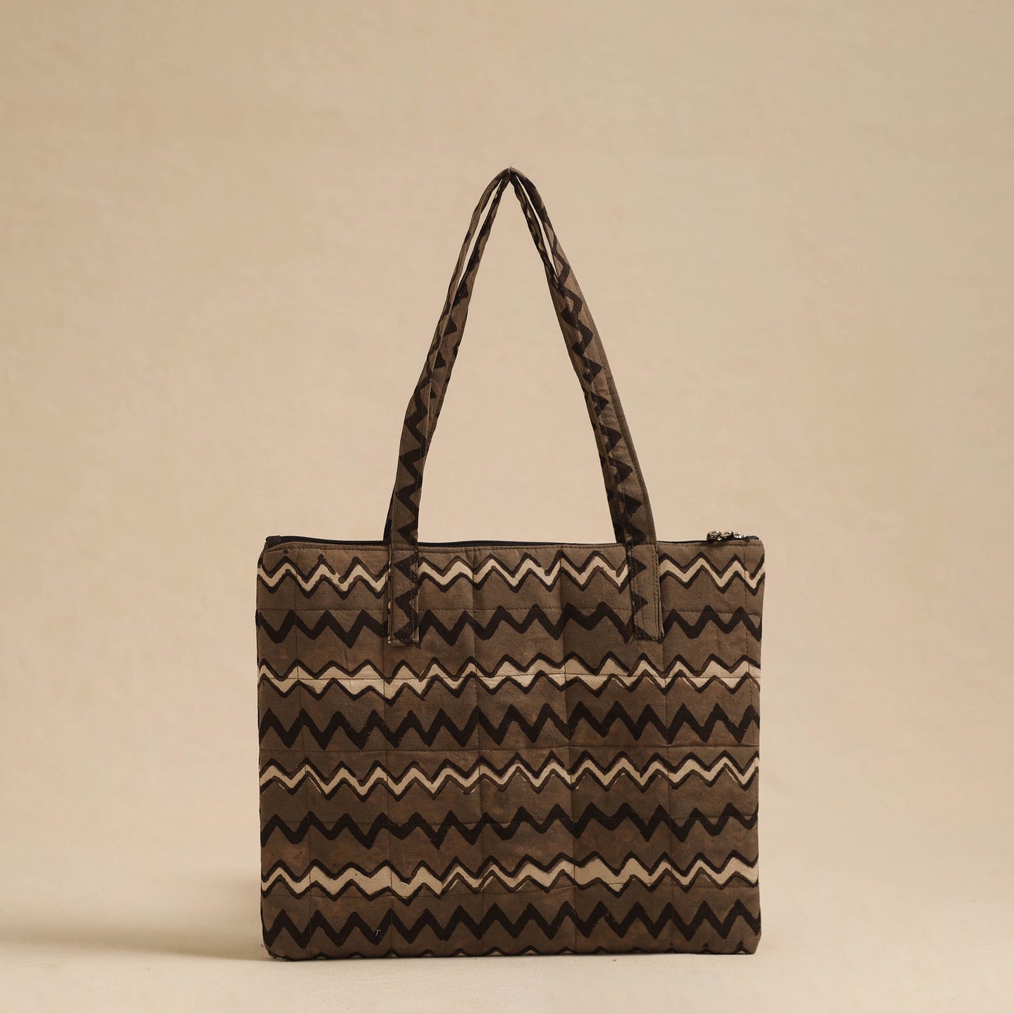 Brown Handcrafted Quilted Cotton Hand Bag