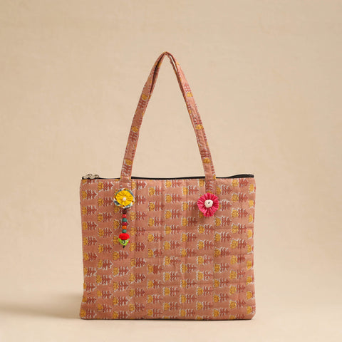  Brown Handcrafted Quilted Cotton Hand Bag