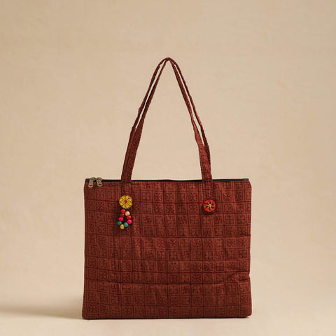  Brown Handcrafted Quilted Cotton Hand Bag